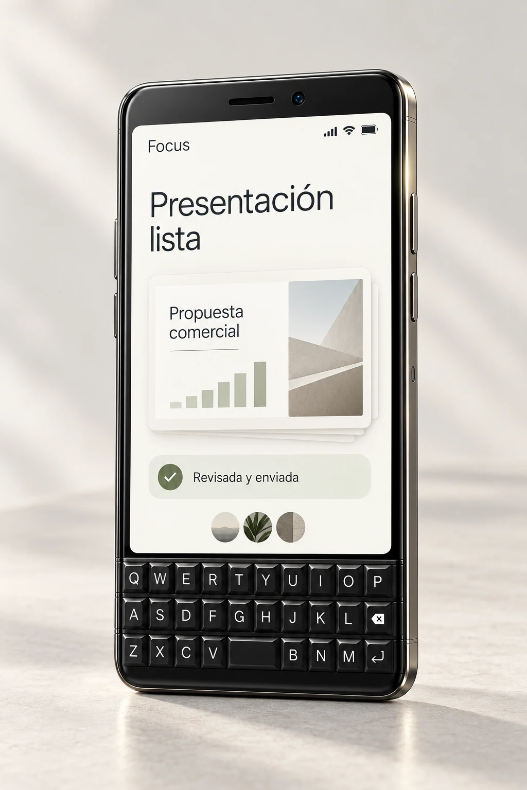 Pantalla de Focus con una presentación lista, revisada y enviada